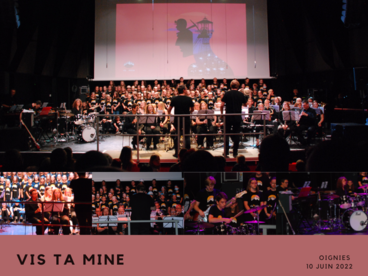 Un orchestre composé d'élèves est dirigé par des professeurs d'éducation musicale lors du concert Vis ta mine